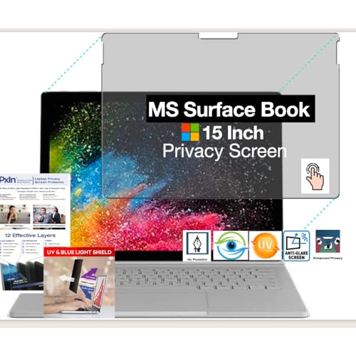 Image of PxIn Surface Book 3 /2 /1-15 Inch Privacy Screen Filter - NO Eye Strain | Anti-Blue Light + Anti-Glare | No Dry Eyes | Privacy Screen Protector | Touch Screen Enabled