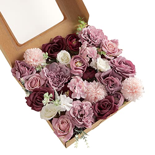 Kuujojo Artificial Flowers Combo, Fake Flowers For Diy Tables Centerpieces Baby Shower Bridal Shower Wedding Bouquet Arrangements Party Candle Holder Cake Decor Flower Home Decorations (Mauve Pink) #TOP23