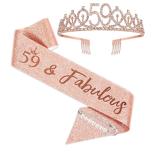 Banda de 59 cumpleaños y tiara brillante para fiestas de mujer