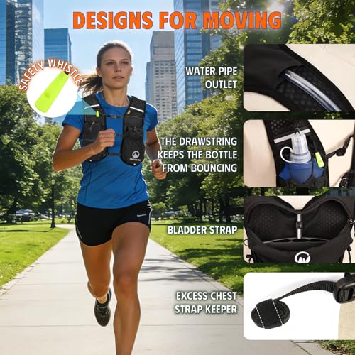 ONETOALL Running Vest for Women & Men, Hydration Backpack 6L - 1x 500ml Flask Included, 16 Reflective Points, Emergency Whistle, Lightweight Breathable for Trail Running, Hiking (Black) by ONETOALL - Image 3