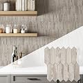 KASARO Peel and Stick Backsplash Long Hexagon Wall Tile, 10-Pieces PVC Self Adhesive Mosaic Tiles, Marble Beige Slate with Vintage Gold Stripes Decorative for Kitchen, Bathroom and Fireplace