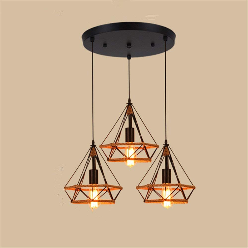 J.SK Hemp Chandelier Retro bar Chandelier Industrial Wind Iron Art Personality Birdcage Creative Diameter Adjustable 250 * 260mm disc 400 mm