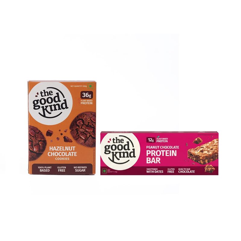Image of The Good Kind Hazlnut Chocolate Cookies (1 Pack) & Peanut Chocolate Protein Bar (2 Pack), Nutty Protein Snack, Perfect for Snacking, Gluten Free, Palm Oil free & Vegan (Combo Pack of 3)