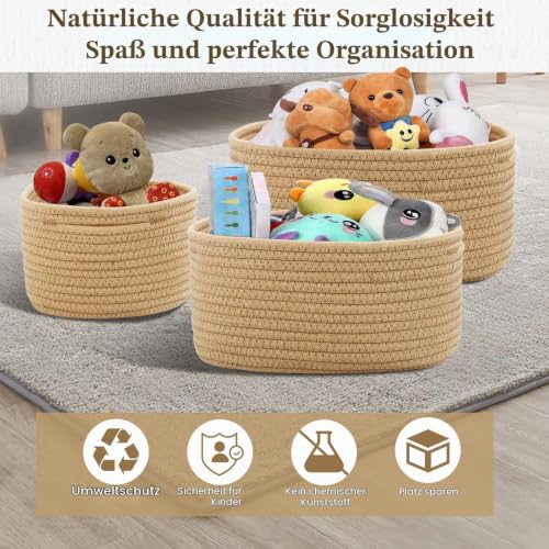 5er Set Baumwollseil Aufbewahrungskorb,Körbchen Wickeltisch Organizer Korb Aufbewahrung,Storage Basket für Bad Badezimmer Kinderzimmer Wickeltisch(Jute) – Bild 2