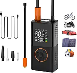 Bomba de Ar Portátil: Compressor Digital, 130 PSI, Bateria 4000mAh, Infla Pneus, Bolas, Colchões, Boias. Cabo USB-C, Carregador Veicular e Lanterna LED, Powerbank. Ideal para Carro, Moto e Bike!