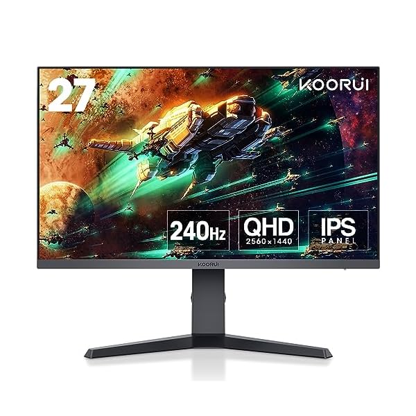 KOORUI 27 inch Gaming Monitor – WQHD (2560×1440) Computer Monitor, 240Hz, 1ms, AdaptiveSync Technology, HDR400, HDMI DisplayPort 2K Monitor, VESA Mountable, Tilt Adjustable, Eye Care, Black 27E3QK