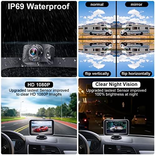 Wireless Reversing Camera HD 1080P 5 Inch Split Screen Monitor Car Bluetooth Rear View Cam System for Van Carvan Truck Camper 2 Channels Night Vision Waterproof DoHonest V25