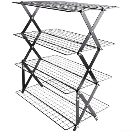 234-Tier Foldable Cooling Rack for Baking and Roasting with Stackable Design, Ideal for Cooling Cakes, Cookies, and Bread (Four Layers)