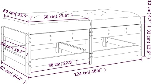 Miniatura 3 de vidaXL Sofás seccionales centrales de pino de madera maciza, 2 piezas, asientos de madera de pino sin tratar para parejas con cojines beige, juego