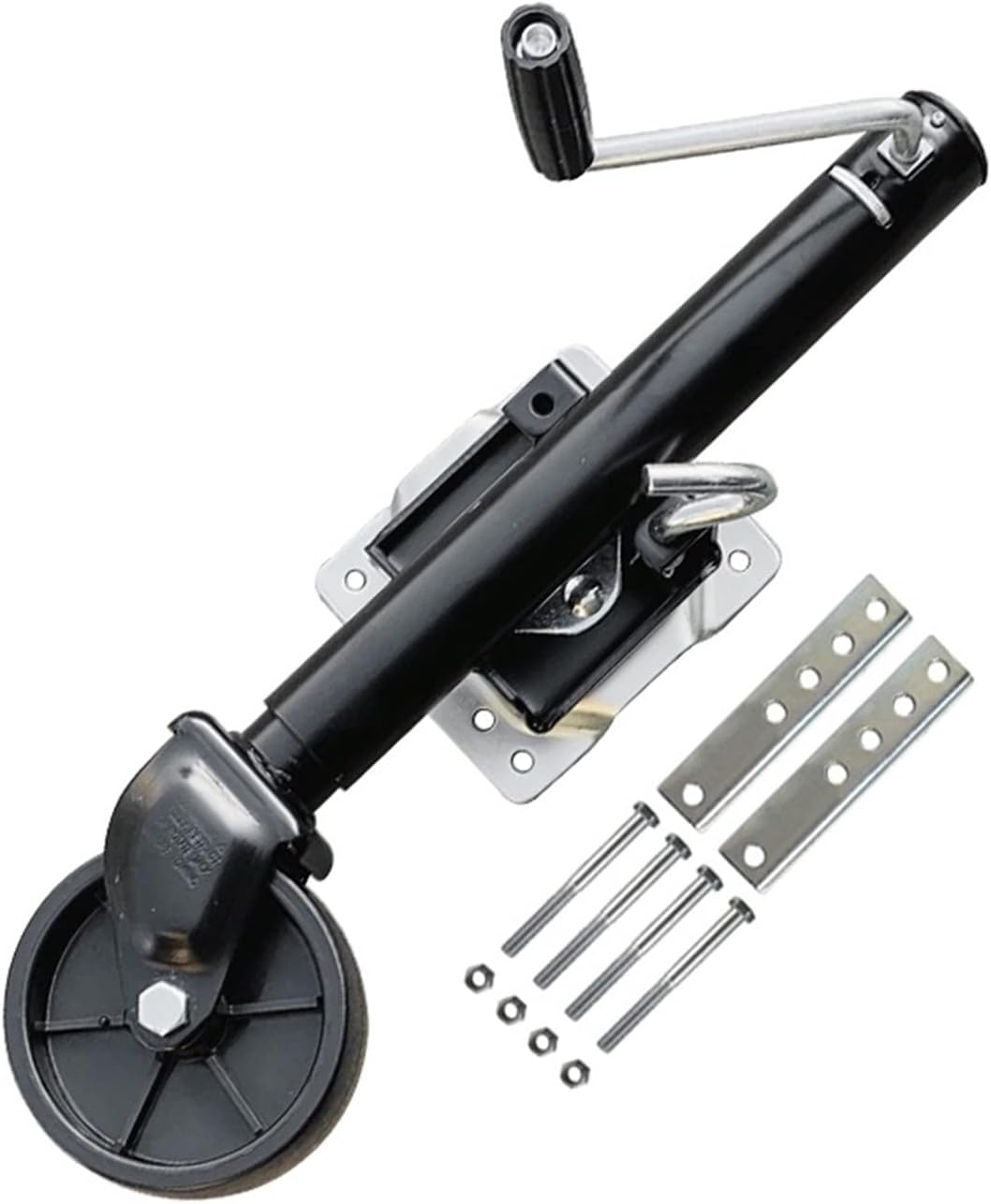Manual Jack 6 Inch Solid Wheel Sidewind Round Swivel Trailer Jack with Bolt On Capacity 540KG Jockey Wheel Boat RV Parts Accessories Trolley Jack(Black-S