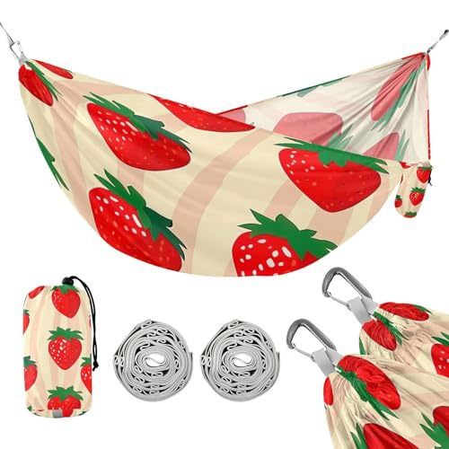 ATTX Strawberry Pattern Camping Hammock - Lightweight & Portable Hammocks, Heavy Duty 330lbs Capacity for Indoor, Hiking, Backpacking, Travel, Backyard, Beach#386