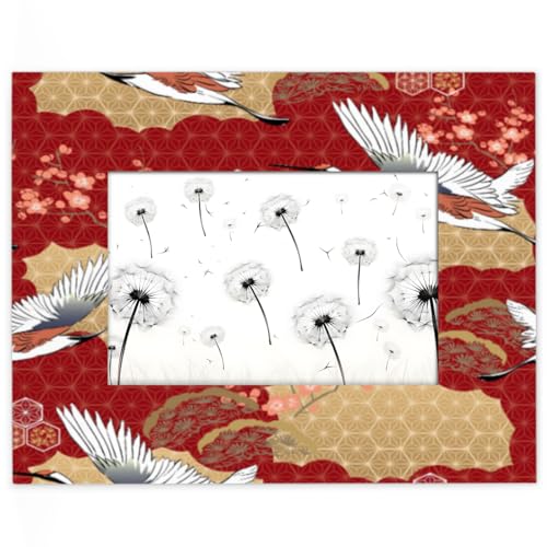 Yzrwebo Japanese Crane 4x6 Picture Frame, Cherry Blossoms Photo Frame Horizontal, Tabletop Display or Wall Mounting Wood Picture Frames for Photos Gift Home Office Decor