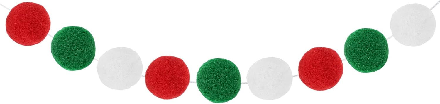 MECCANIXITY Felt Ball Garland, 8 Feet 30 Balls Rainbow Pom Pom Garland Handmade for Christmas Halloween Birthday Party Room Decoration(Red,Green)