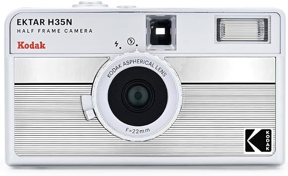 KODAK EKTAR H35N Half Frame Film Camera, 35mm, Reusable, Focus-Free, Bulb Function, Built-in Star Filter, Coated Improved Lens Single, Stripe Silver