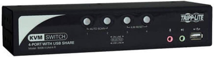 Tripp Lite 4-Port KVM Switch with 2 Port USB 2.0 Hub, Audio, Cable Kit, OSD and Peripheral Sharing, USB or PS/2