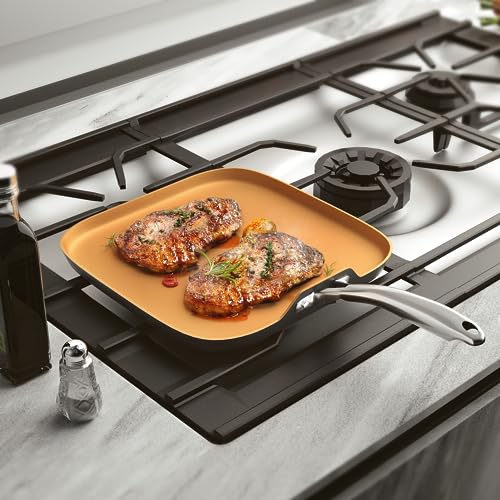 Felamp All In One Pan 11-Inch Copper Griddle Pan Non-Stick Aluminium Cooking Pan With Stainless Steel Handle, Lightweight Induction Compatible Oven Safe Dishwasher Safe(Upgrade) #TOP5