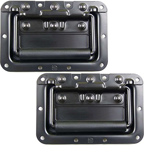 Adam Hall Hardware 34082BLK M2 AH - 2er Set Klappgriff / Kistengriff gefedert schwarz in 8 mm Einbauschale