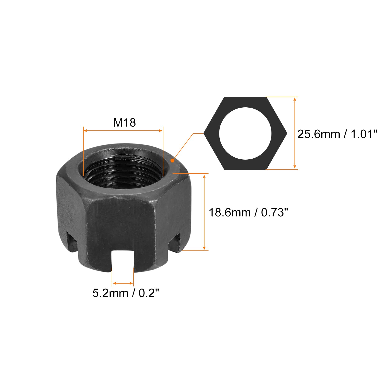 QUARKZMAN M18x1.5mm Tuerca Ranurada Hexagonal, Tuerca Hexagonal de Acero al Carbono Grado 4.8, Negra, 6 Piezas
