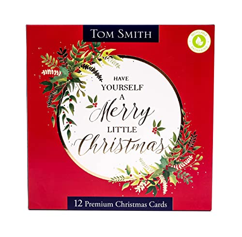 Image of Tom Smith Premium Square Merry Berry Christmas Cards Multipack - 12 Traditional Red Design Cards and Envelopes - Plastic Free Box