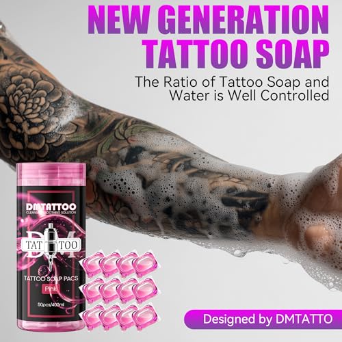 DMTATTOO Pink Tattoo Soap 50pcs /400ml Ultra Concentrated Independent packaging, Tattoo Supplies for Tattoos Piercings