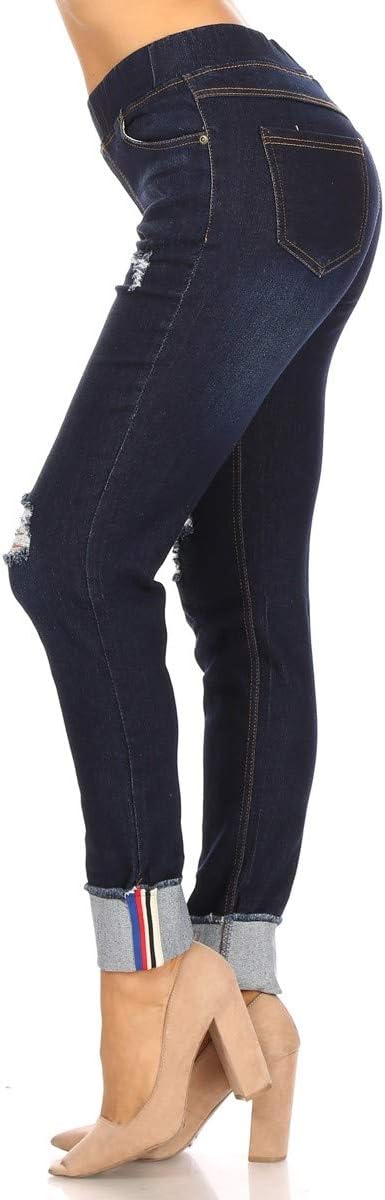 Women's Stretch Pull-On Jeans Skinny Ripped Distressed Denim Jeggings Regular-Plus Size - Image 2