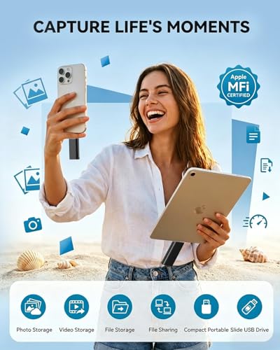 Image of MFI Certified 512GB Flash Drive - Photo Stick and USB Stick Offers Photo /Video Storage, The External Storage is Compatible with iOS, Android, and Pc,1 Pack (Black)(Available Space: ~484GB)
