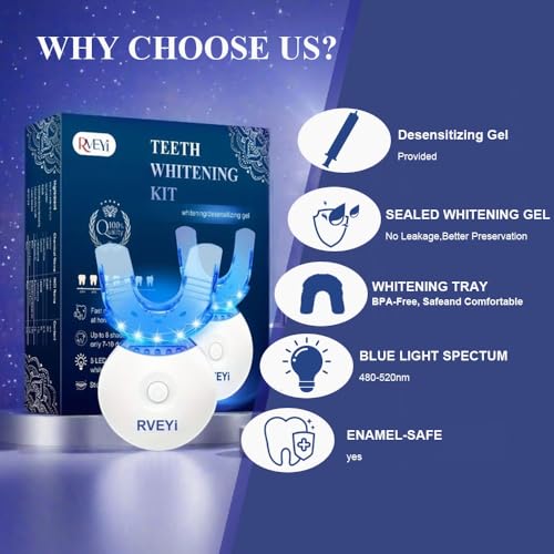 Image of Teeth Whitening Kit with 5 LED Light, 35% Carbamide Peroxide Gel Syringes+1 Desensitizing Gel, Timer Teeth Whitening Light Frendly for Sensitive Teeth