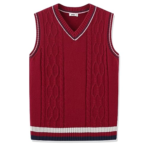 Image of JSTEX Boys Sweater Vest 100% Cotton Kids Uniform Vest V-Neck Sleeveless Knit Pullover for Boy Girls Toddler Size 4-14