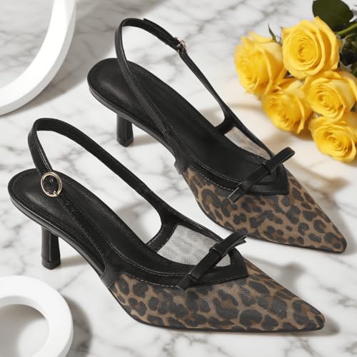 Image of Mattiventon Slingback Heels for Women Kitten Heels Bow Ankle Strap Pointed Toe Heel Sexy Wedding Dress Party Pumps