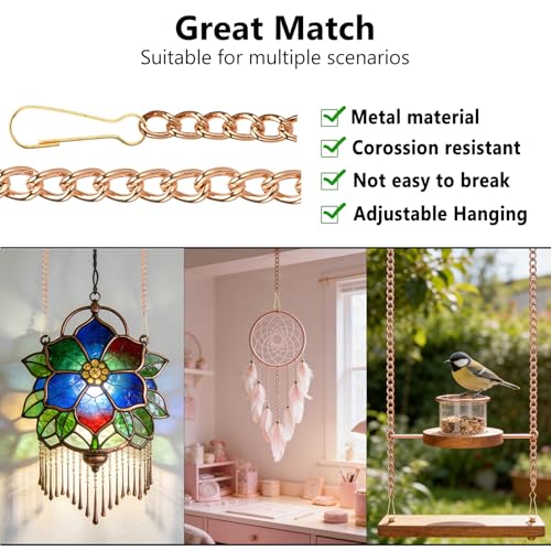 Image of SANGLE SOPFFY Stained Glass Window Hanging Chain, 4PC 30 Inch Gold Metal Picture Hanging Chain Sunshine Catcher Stained Glass Window Panels Chains