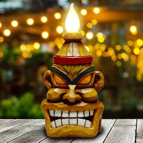 Yiosax Outdoor Solar Tiki Statue Decor-Tiki Bar Decoration-Torch Tiki Head Statues Outdoor Decorations for Garden,Patio,Yard,Backyard,Lawn,Garden Gift,Garden Tiki Figurine 8.74 Inch Tall Cover
