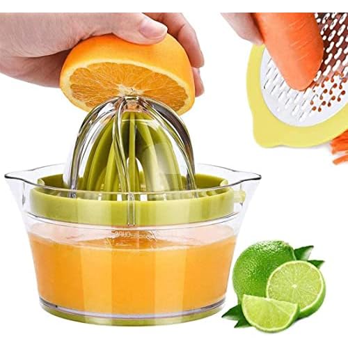 Citrus Lemon Orange Juicer Manual Hand Squeezer with Built-in Measuring Cup and Grater, 12OZ, Green
