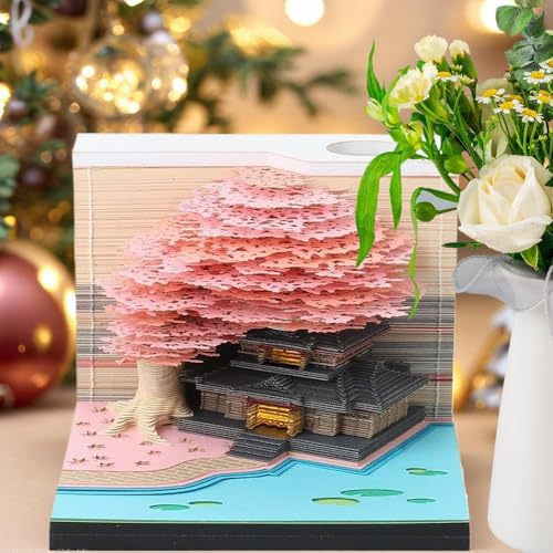 Calendrier 3D 2026 bloc-notes papier découpé avec maison arbre lumineuse - 2