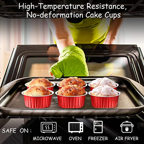 Zopeal 150 Pcs Aluminum Foil Baking Cup Disposable Ramekins With Lids 5Oz Mini Cupcake Liners Flan Mold Mini Cake Pans With Lids Disposable Cake Tins For Pudding Desert Creme Brulee (Red, Silver) #TOP4