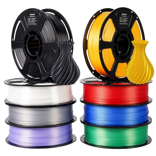 YSJOMJHYS Silk PLA Filament 1.75mm Bundle 8x1KG, Shiny 3D Printer Filament Pack Accuracy +/- 0.02mm, Neatly Wound, Indiv