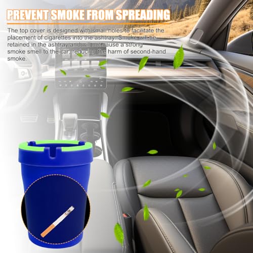Image of Mandark Car Ashtray, 2PCS Glow In The Dark Smokeless Self-Extinguishing Vehicle Cigarette Trash Can, Smellproof Portable Automotive Ash Holder Organizer, Universal for Truck Home Office (Blue)