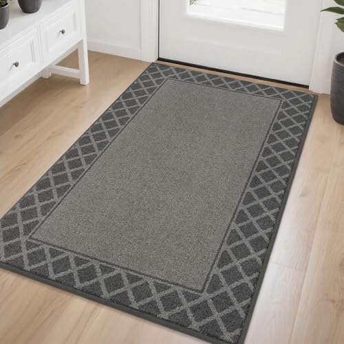 BEQHAUSE Door Mat Indoor Entrance Dirt Trapper Rugs for Entryway Non Slip Welcome Mat Absorbent Floor Mat Low Profile Washable Front Doormat for Dirty Paws, 36" x 60", Grey Grey 3' x 5' (Rec
