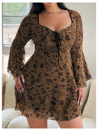 Image of Floerns Women's Plus Size Floral Gothic Dress Flare Long Sleeve Mesh Grunge A Line Dress