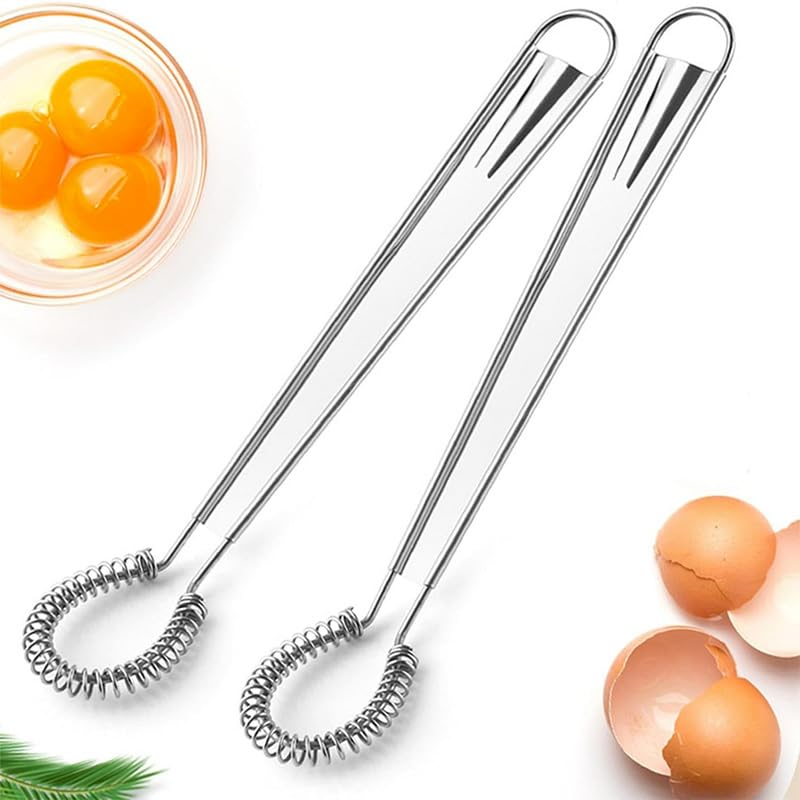 2 Pack Egg Whisk - Stainless Steel Sauce Gravy Whisk Egg Beater - Handheld Milk Frother Creamy Coffee Mixer Kitchen Accessories (2 Pack)
