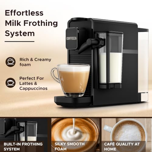 Image of COFFEEZA Lattisso Z Pod Coffee Machine | Cappuccino, Espresso & Lungo Maker | 20 Bar Italian Pump | Integrated Milk Frother | Compatible Nespresso Original Capsules
