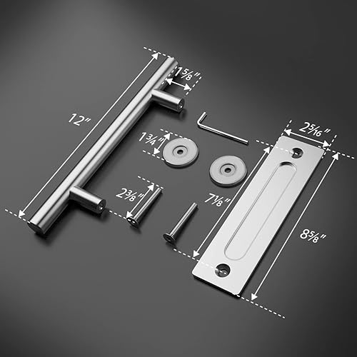 Miniatura 4 de SMARTSTANDARD Juego de 2 manijas de puerta corrediza de granero de 12 pulgadas, acero inoxidable, diseño rústico grande de dos lados, redondo