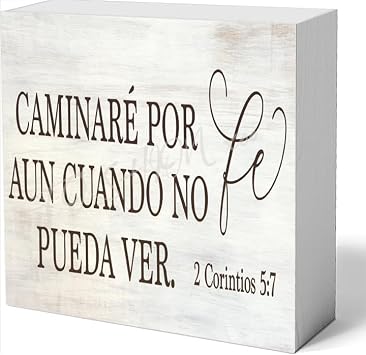 FOSHIN Wooden Sign Spanish Sign Bible Quote Spanish For Cri And Wood Box Sign Rustic Wooden Box Sign Farmhouse Home Office Desk Shelf Decor 5 X 5 Inch