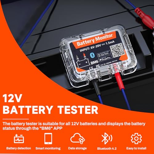 Batteriewächter 12v Bluetooth 4.2 Battery guard DC 6V-20V Batterie monitor Überwachung Batteriestatus in Echtzeit mit Kurzschluss und Verpolungsschutz Abnormale Warnung.