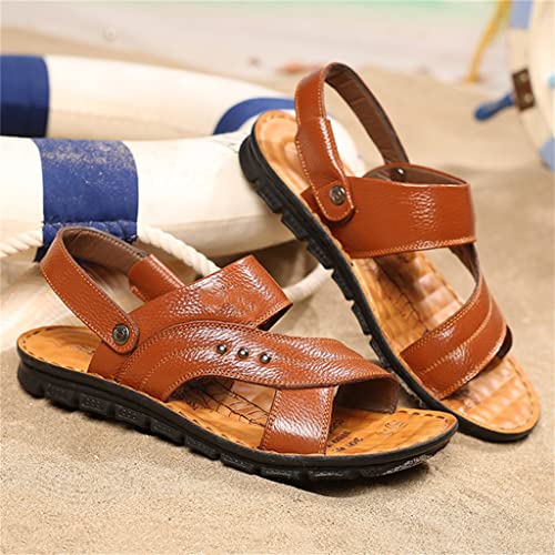 Men's Casual Beach Shoes Leather Breathable Sandals Mens Roman Sandals Leather Sandals(42)3
