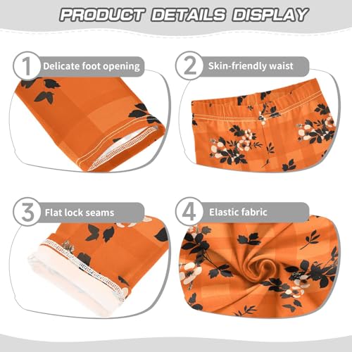 KLL Orange and Black Buffalo Check Girls Basic Leggings Fashion Full Length Activewear Sports3