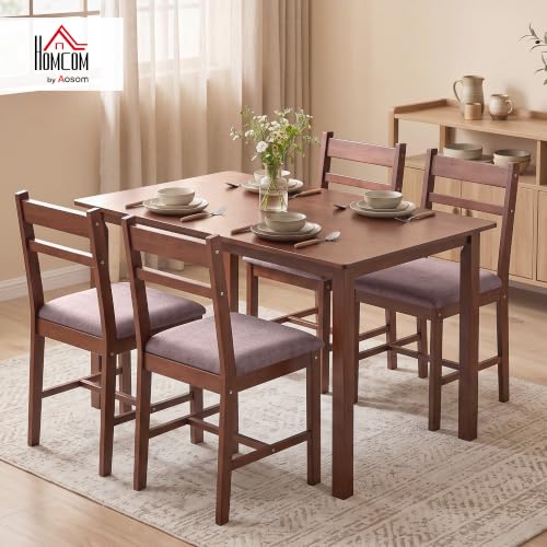 HOMCOM 5-Piece Solid Wood Dining Table Set for 4, Light Brown and Brown - Image 2