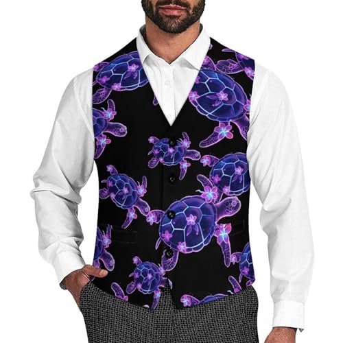 Sea Turtle Men's Suit Vest Waistcoat Vests Formal Dress with 2 Pockets for Business Casual Tuxedo