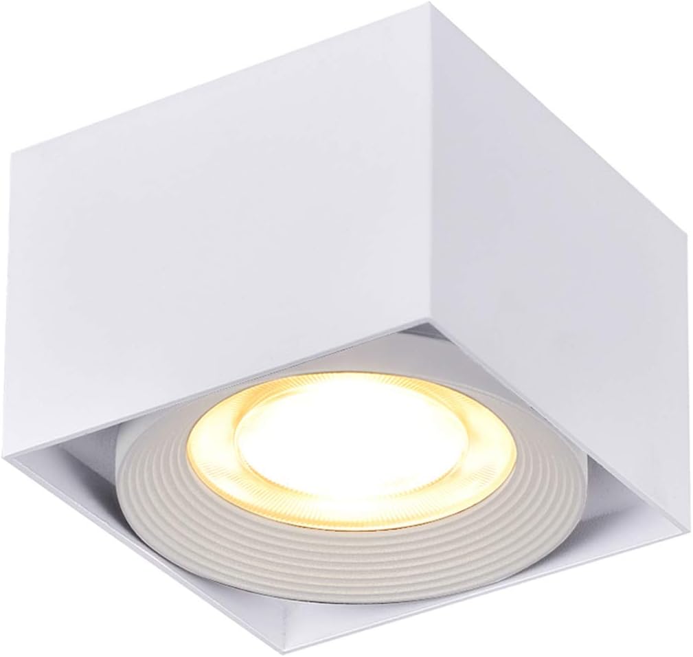 TOPMO Indoor 10W LED Ceiling Lamp,Ceiling Spots,Surface Mounted Downlight,COB Surface Spotlight,3000K Warm White,Square Ceiling Light, Interior Light,10X7CM (White-Warm White)