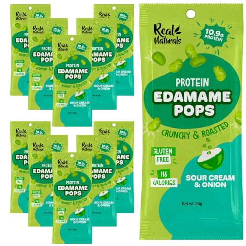 Edamame Beans snack (10x26g Packs) High Protein High Fibre snack dry roasted edamame Sour Cream and Onion Flavour. Healthy keto snacks low carb protein snacks vegan gluten free