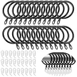 Alaoo 45 Pack Curtain Rings, Metal Drapery Curtain Rings with 50 White Plastic Hooks for Curtain Poles Rod Shower Curtain, 30 mm Internal Eyelets Diameter, Black